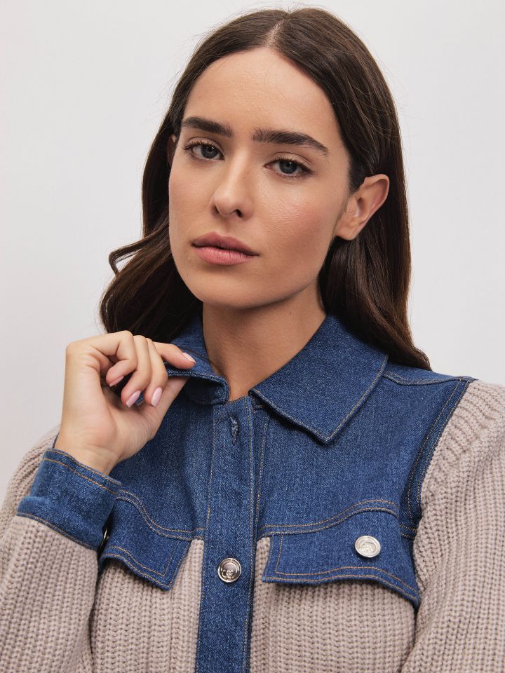 עליונית סריג שילוב ג’ינס בצבע ג’ינס