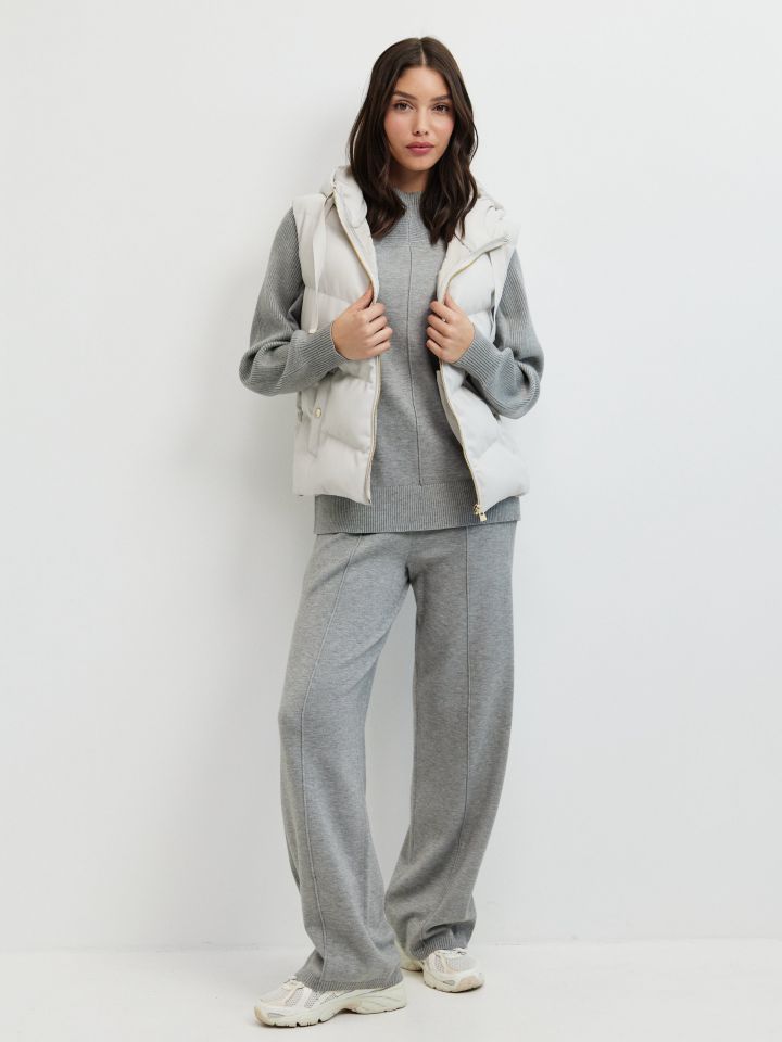 חליפת סריג שילוב ריבים בצבע אפור מלאנז בינוני