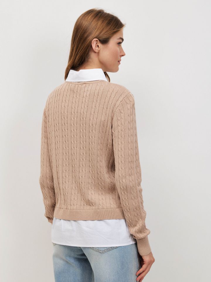 סריג צמות שילוב חולצה בצבע בייז מלנג’