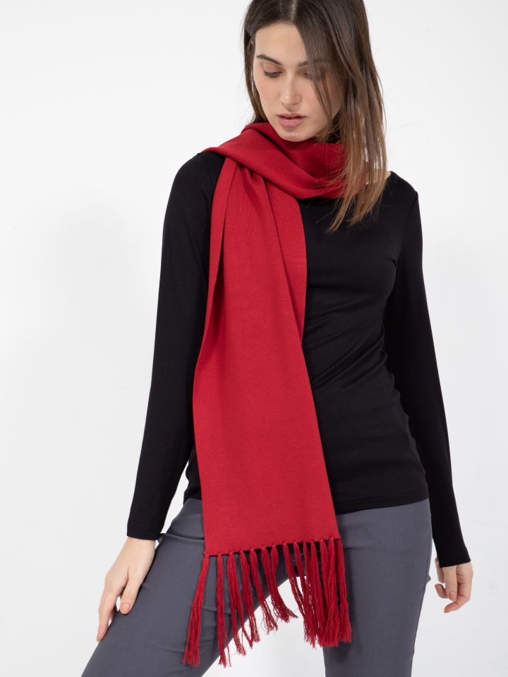 צעיף סריג פרנזים בצבע אדום מלבורו