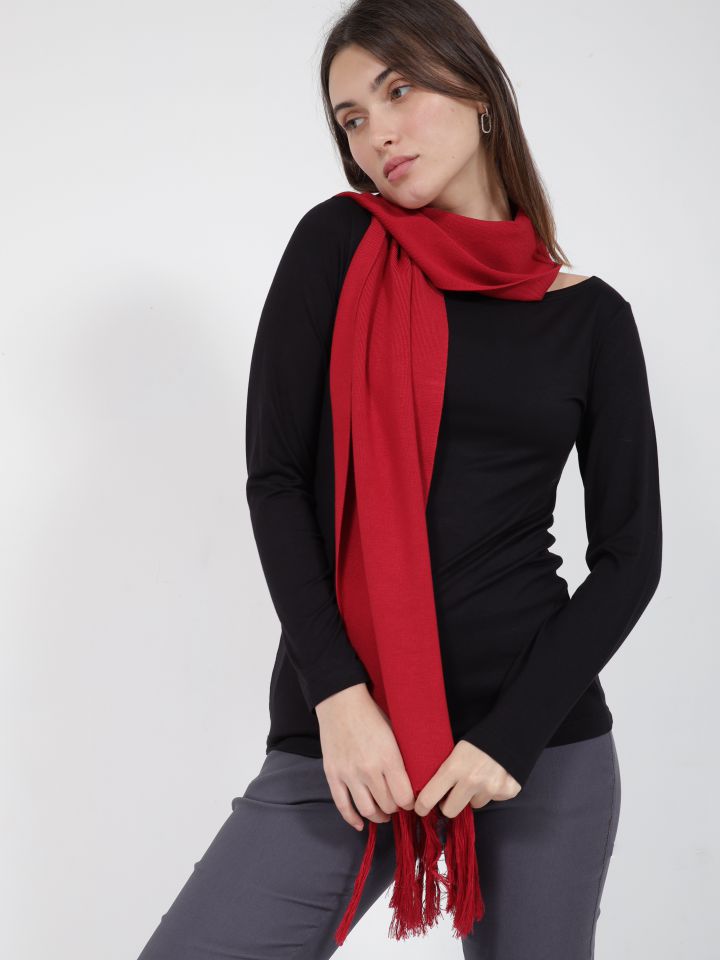 צעיף סריג פרנזים בצבע אדום מלבורו