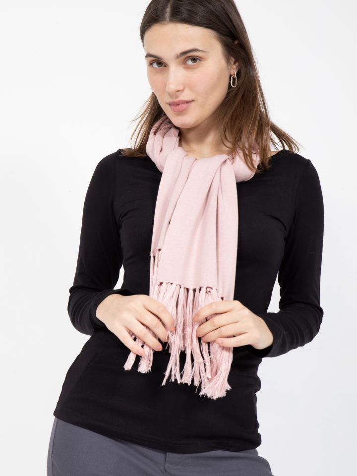 צעיף סריג פרנזים בצבע ורוד עתיק