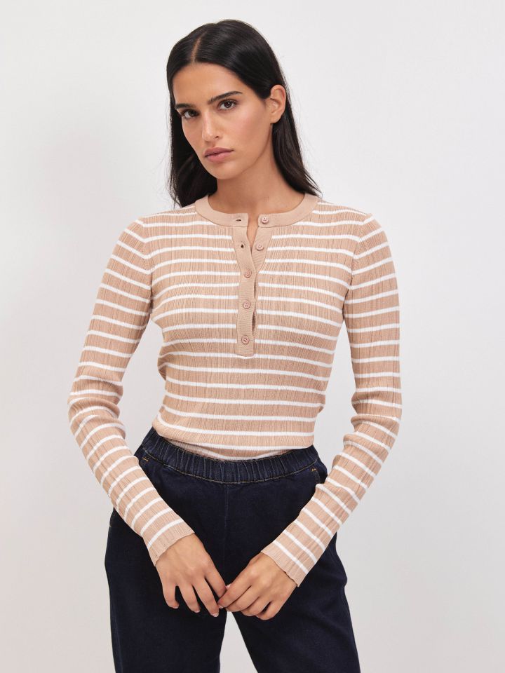 סריג פסים שינה PROMO בצבע קאמל