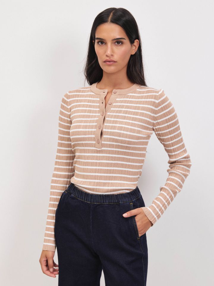 סריג פסים שינה PROMO בצבע קאמל