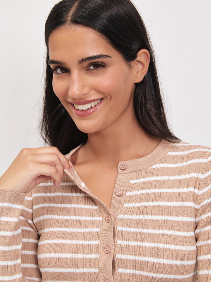 סריג פסים שינה PROMO בצבע קאמל