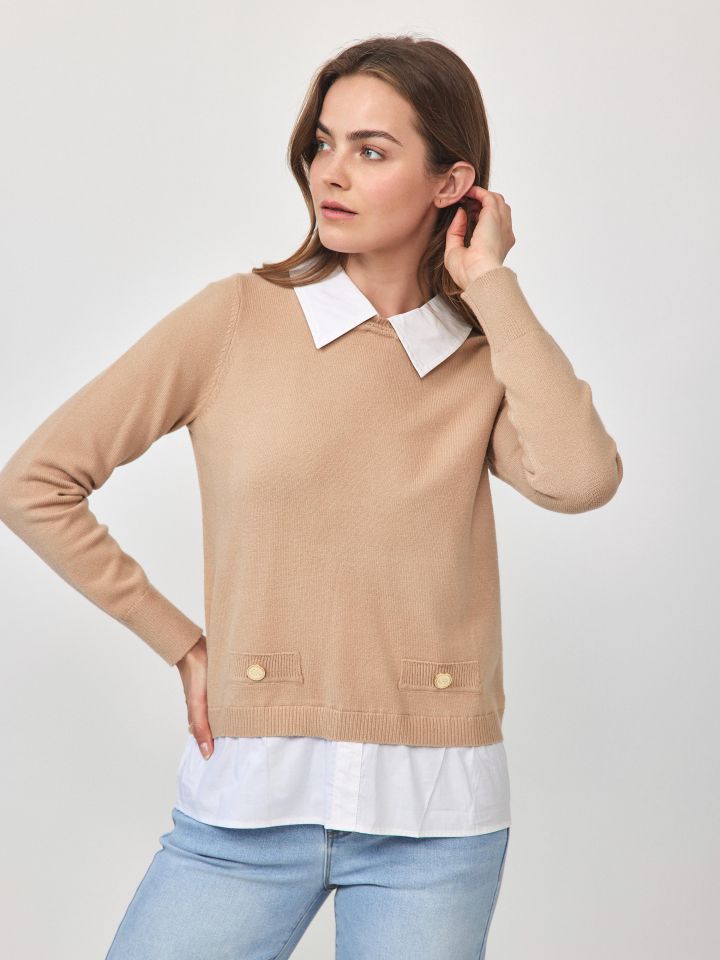 סריג שילוב חולצה בצבע בייז קפוצינו