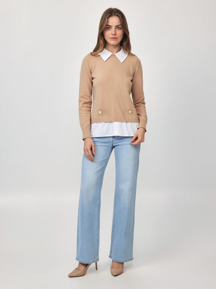 סריג שילוב חולצה בצבע בייז קפוצינו