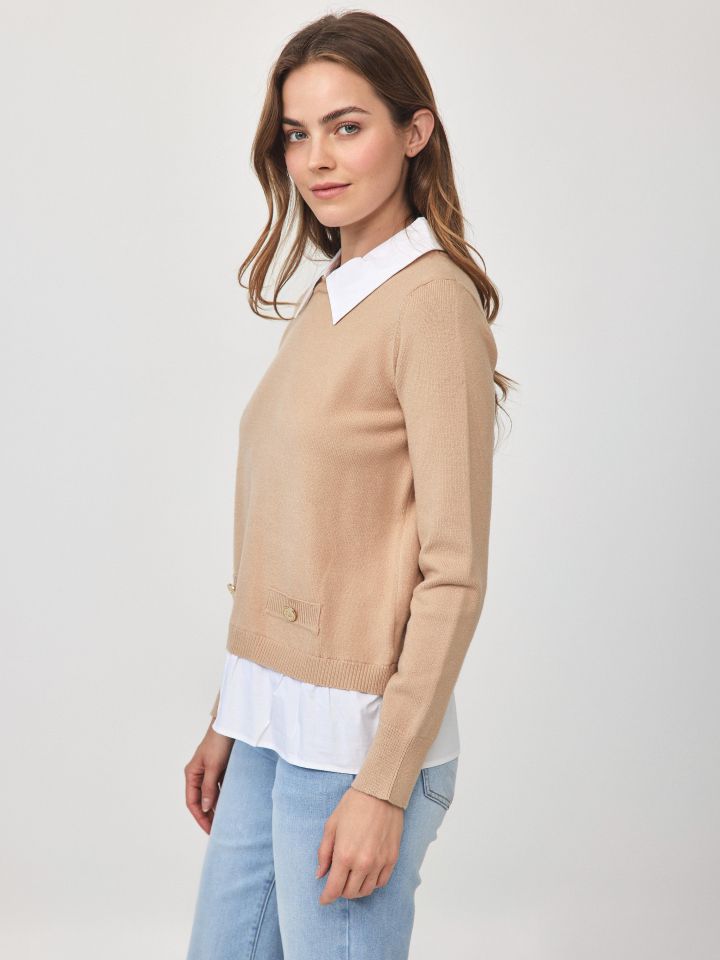 סריג שילוב חולצה בצבע בייז קפוצינו