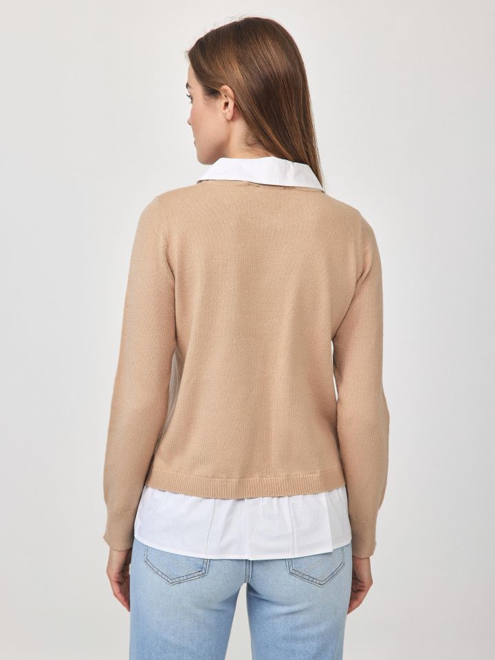 סריג שילוב חולצה בצבע בייז קפוצינו