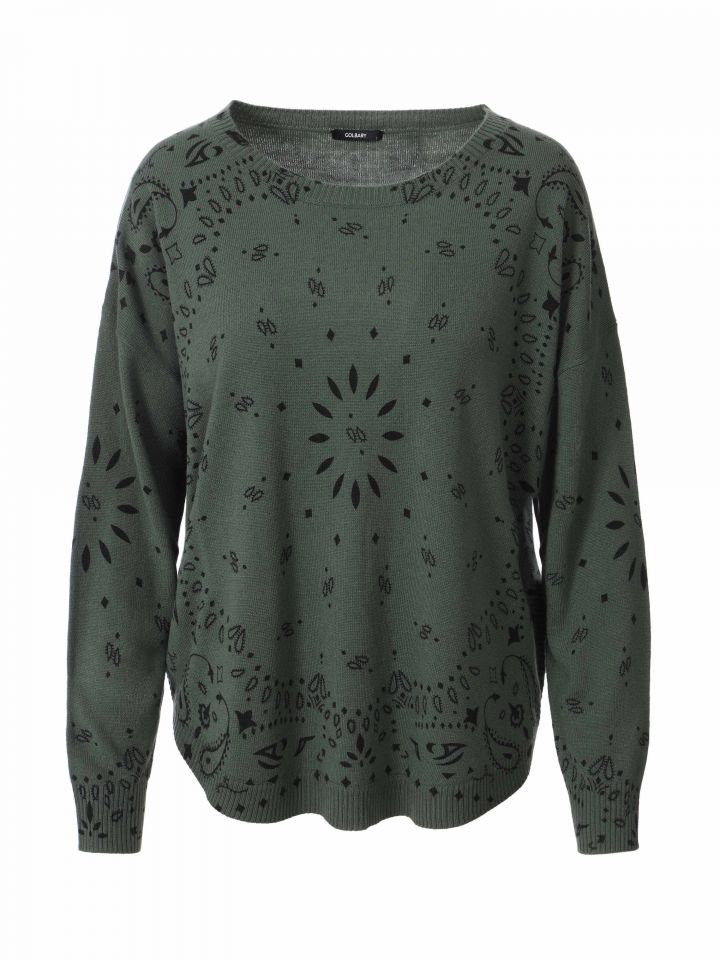 סריג דפוס פייזלי בצבע ירוק בינוני