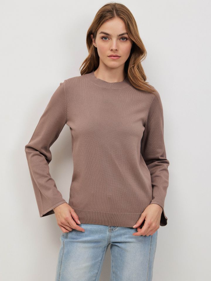 סריג שרוול פעמון בצבע מוקה