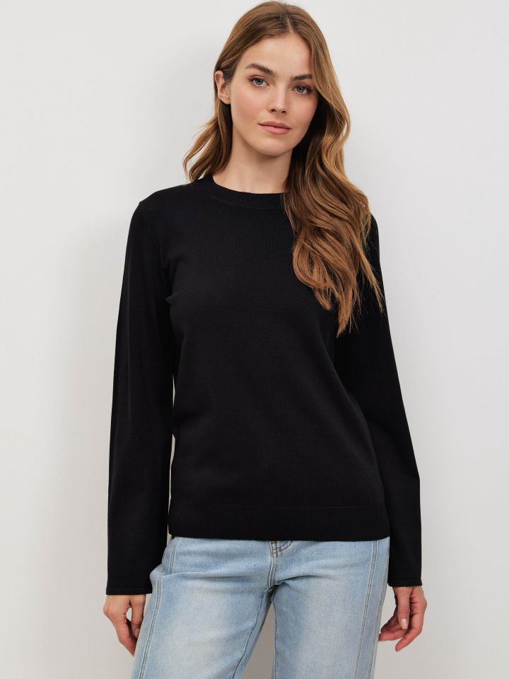 סריג שרוול פעמון בצבע שחור