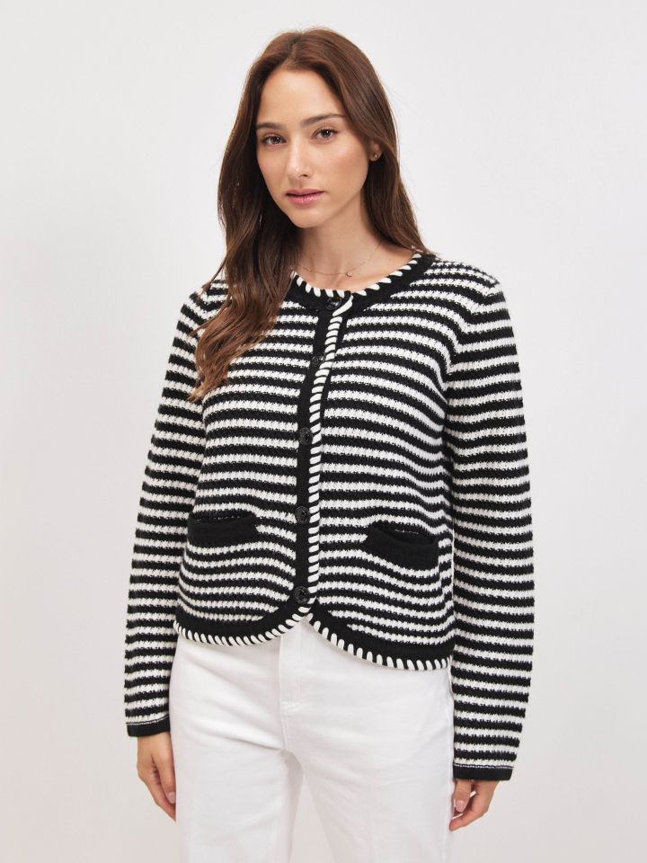 קרדיגן סריג פסים + כיסים בצבע שחור