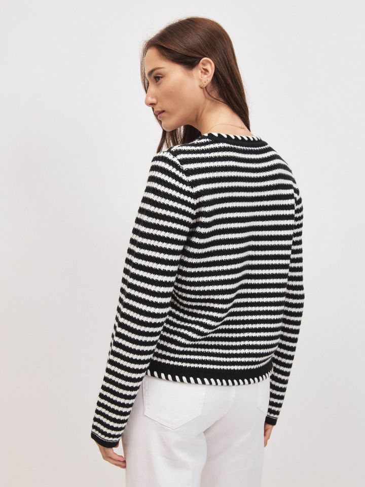 קרדיגן סריג פסים + כיסים בצבע שחור