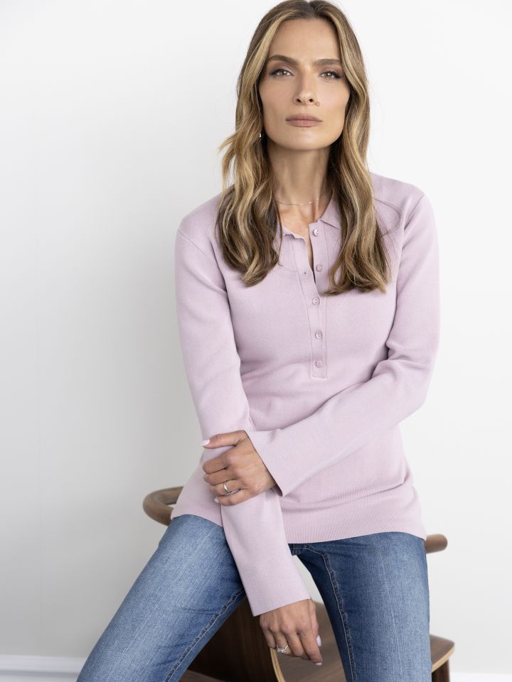 סריג צוארון שינה בצבע ורוד מעושן