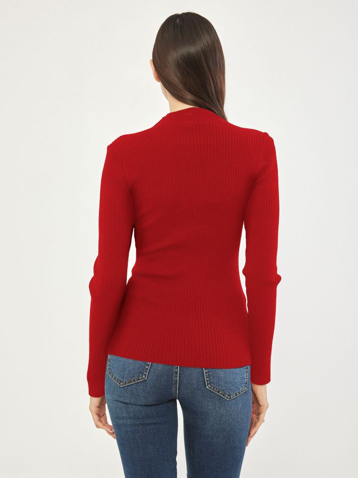 סריג חצי גולף כפתורי זהב PROMO בצבע אדום מלבורו