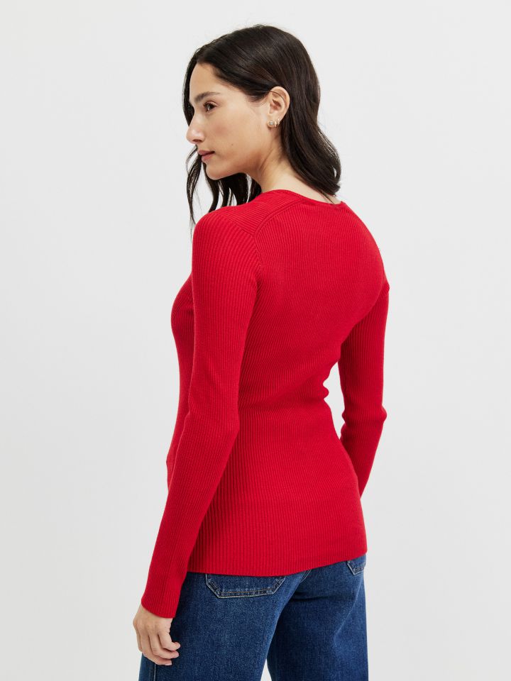 סריג מחשוף כפתורים PROMO בצבע אדום מלבורו