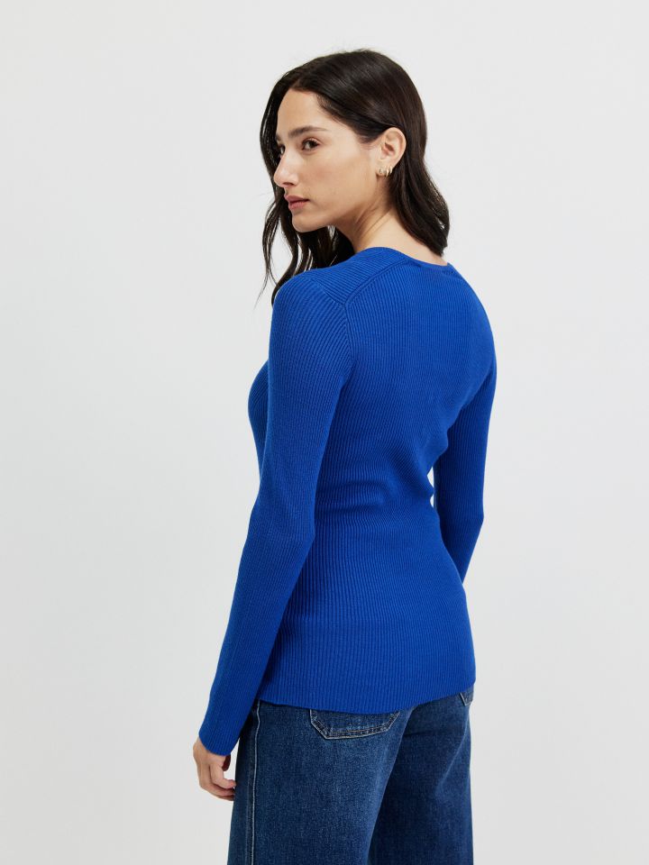 סריג מחשוף כפתורים PROMO בצבע כחול רויאל