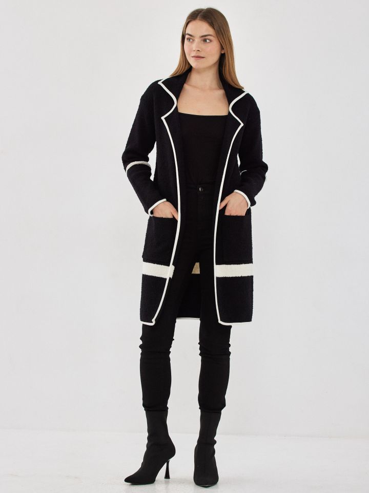 עליונית סריג בוקלה שילובים בצבע שחור