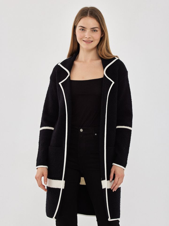 עליונית סריג בוקלה שילובים בצבע שחור