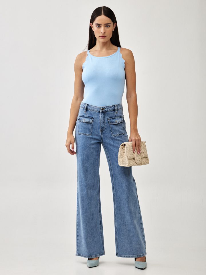 גופיה סריג פתח גלים בצבע תכלת אורלי