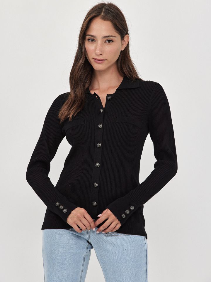 קרדיגן סריג כפתורים בצבע שחור