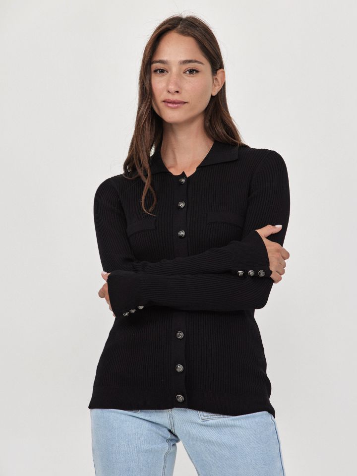 קרדיגן סריג כפתורים בצבע שחור