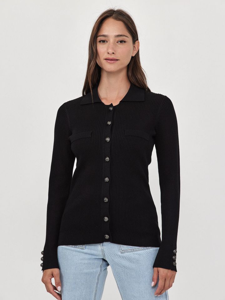 קרדיגן סריג כפתורים בצבע שחור