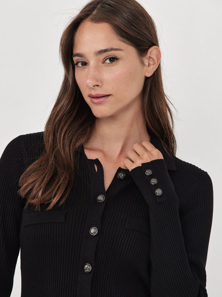 קרדיגן סריג כפתורים בצבע שחור