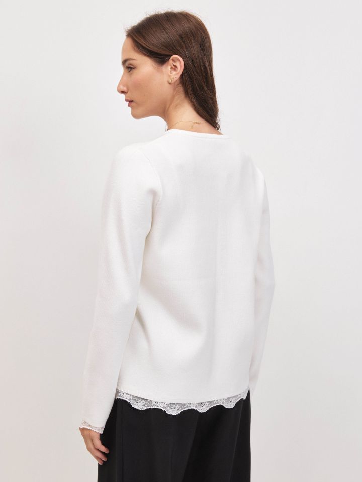 עליונית סריג קשירות תחרה בצבע אופוויט