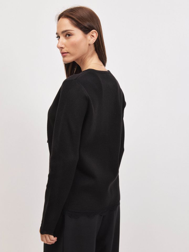 עליונית סריג קשירות תחרה בצבע שחור