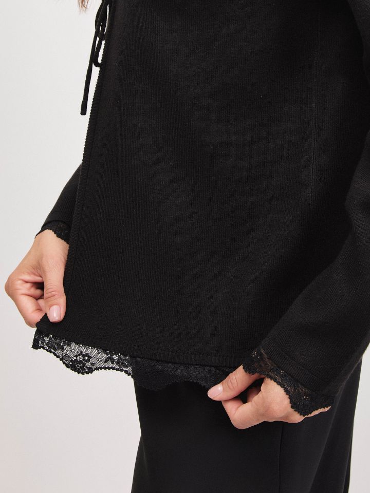 עליונית סריג קשירות תחרה בצבע שחור