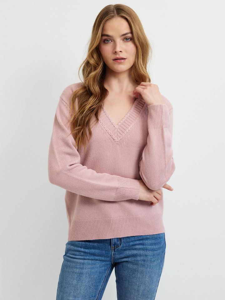 סריג V פתח צמה PROMO בצבע ורוד עתיק