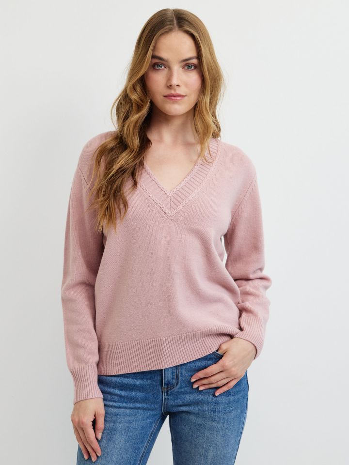 סריג V פתח צמה PROMO בצבע ורוד עתיק