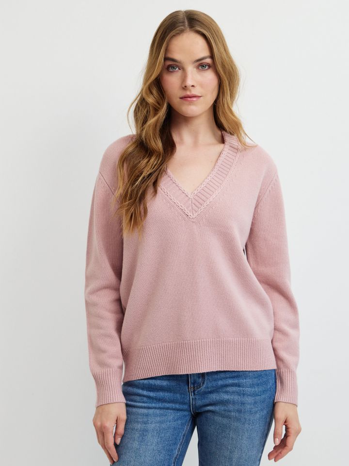 סריג V פתח צמה PROMO בצבע ורוד עתיק