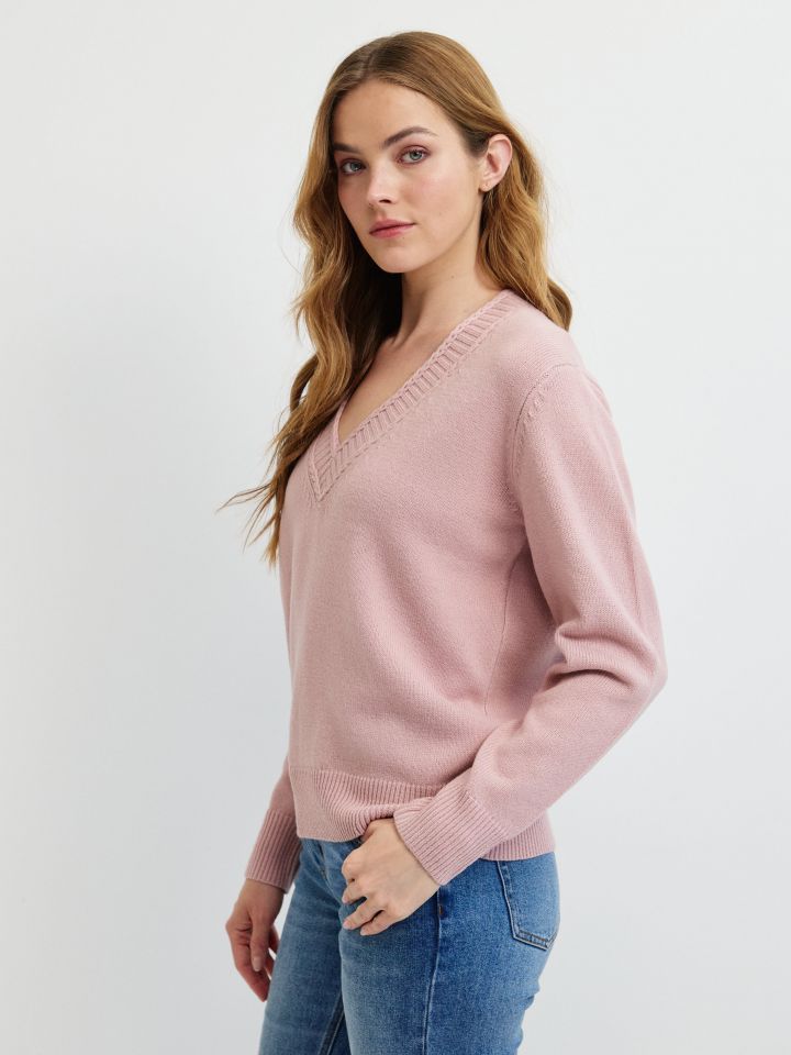 סריג V פתח צמה PROMO בצבע ורוד עתיק