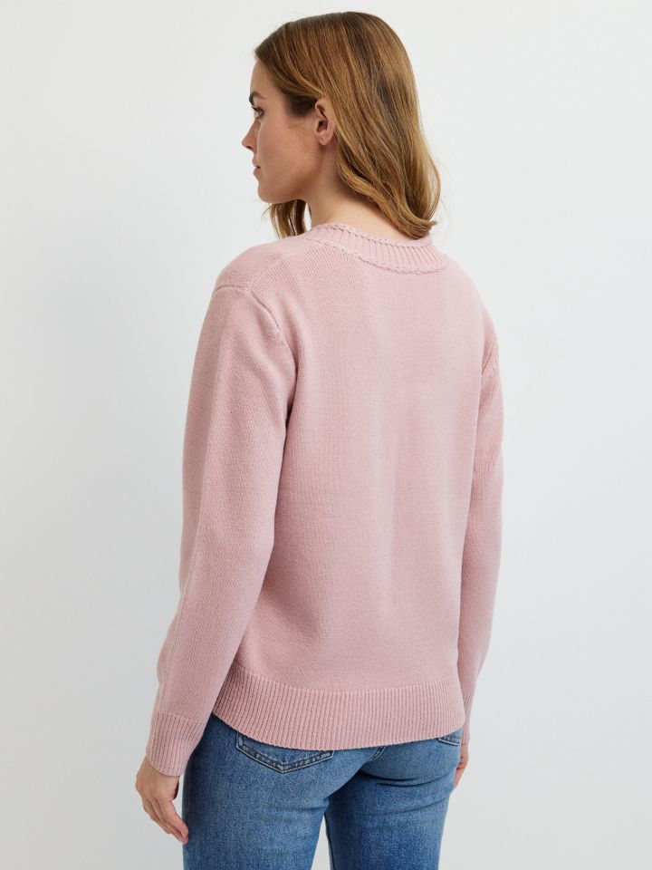 סריג V פתח צמה PROMO בצבע ורוד עתיק