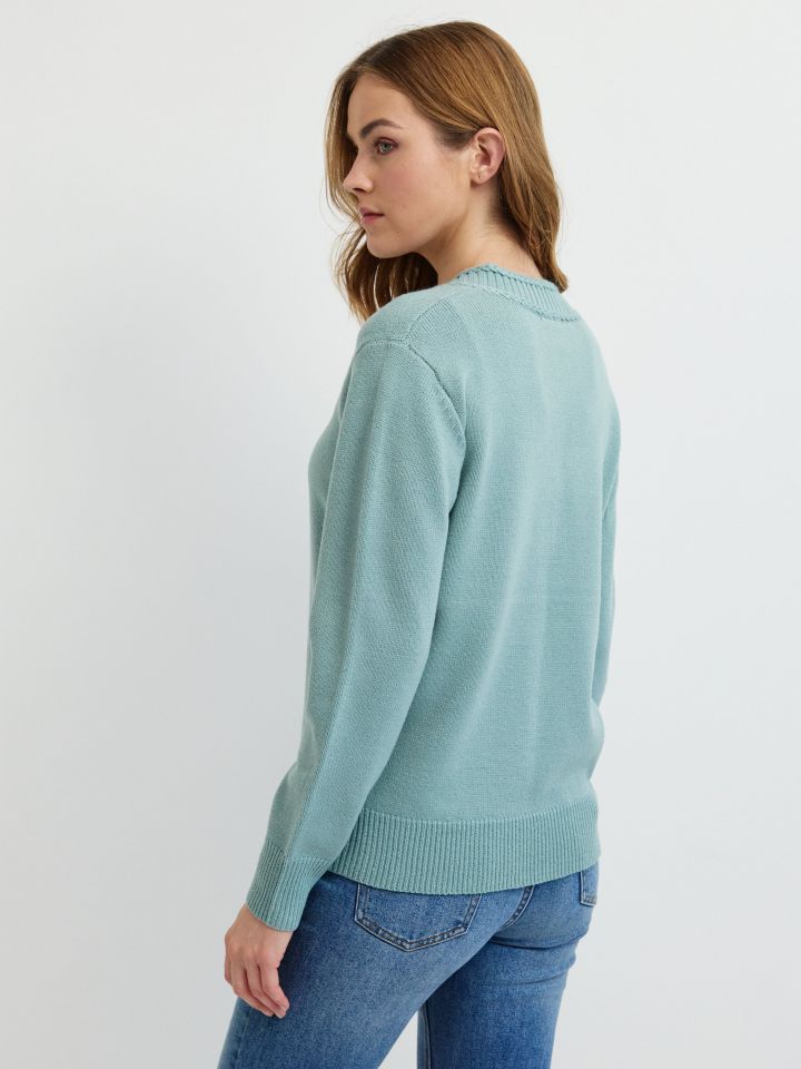 סריג V פתח צמה PROMO בצבע ירוק בהיר