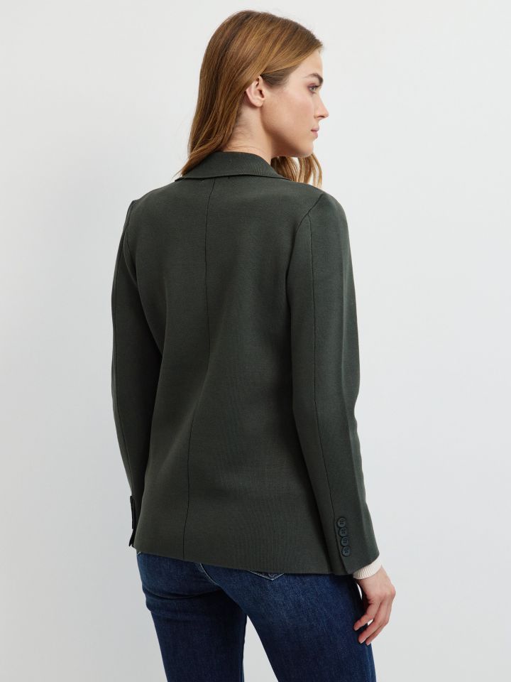 עליונית סריג כיסים בצבע ירוק כהה