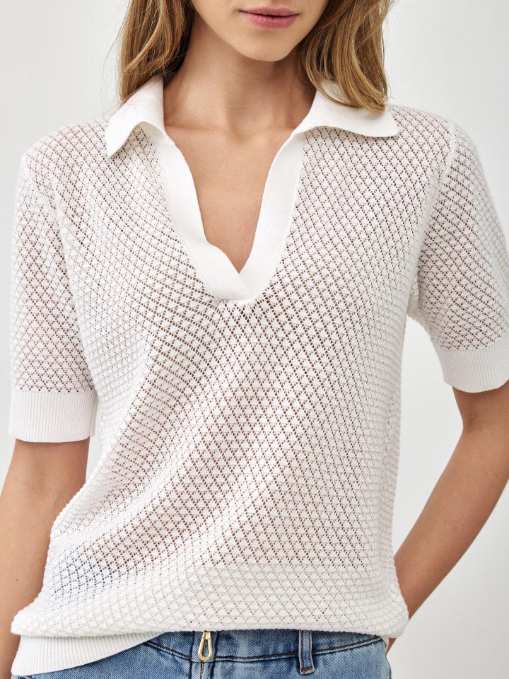 סריג רשת צוארון בצבע לבן