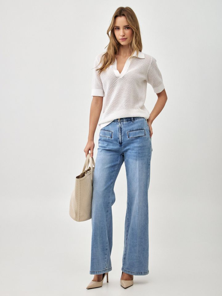 סריג רשת צוארון בצבע לבן