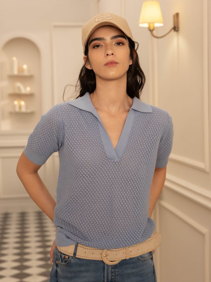 סריג רשת צוארון בצבע תכלת איטליה