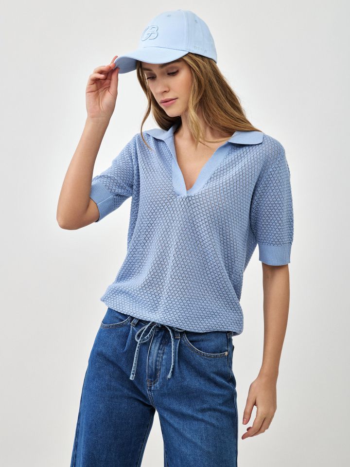 סריג רשת צוארון בצבע תכלת איטליה