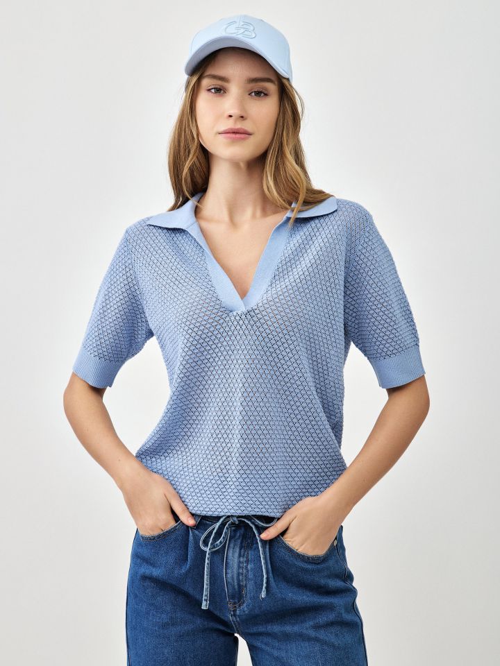 סריג רשת צוארון בצבע תכלת איטליה