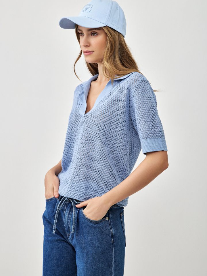 סריג רשת צוארון בצבע תכלת איטליה