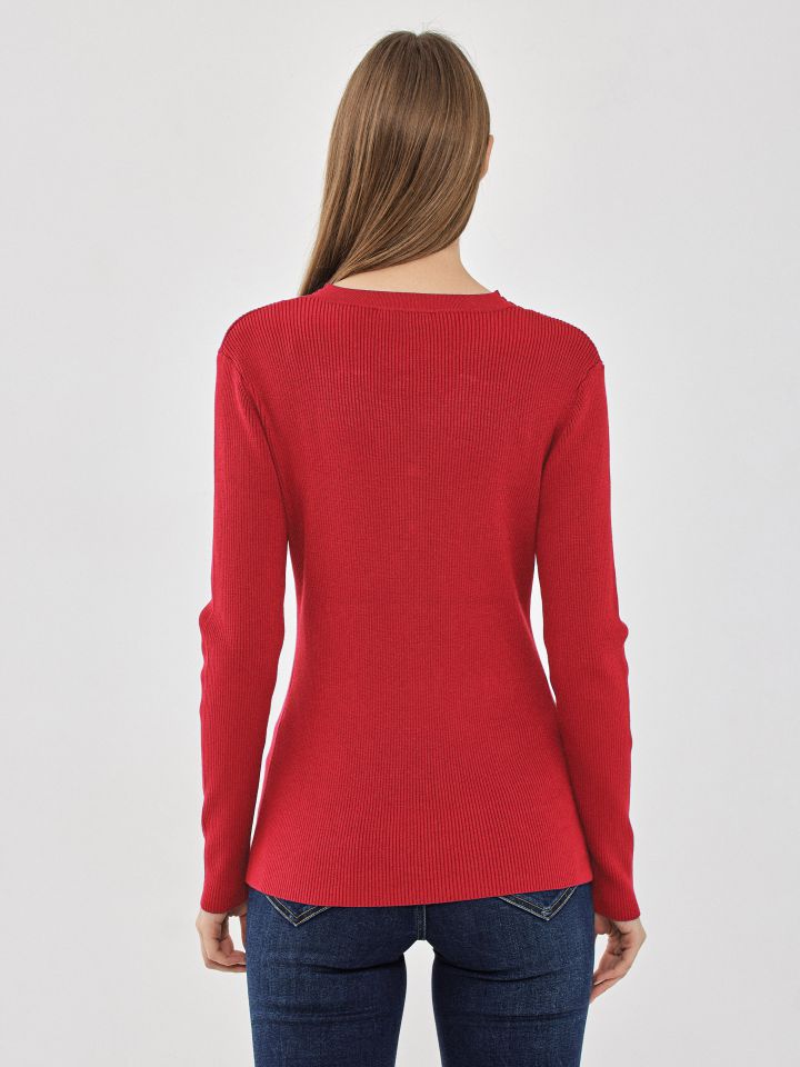 סריג V קרושה בצבע אדום מלבורו