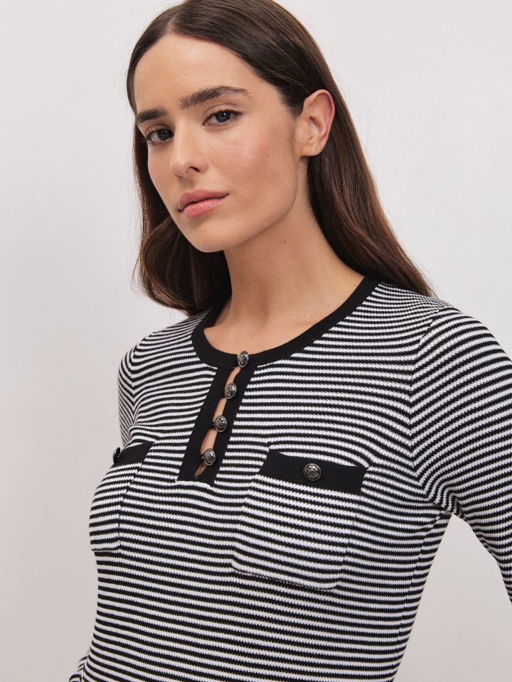 סריג פסים שינה כיסים בצבע שחור/אופוויט