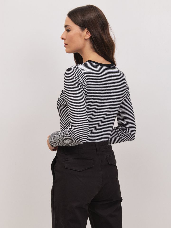 סריג פסים שינה כיסים בצבע שחור/אופוויט