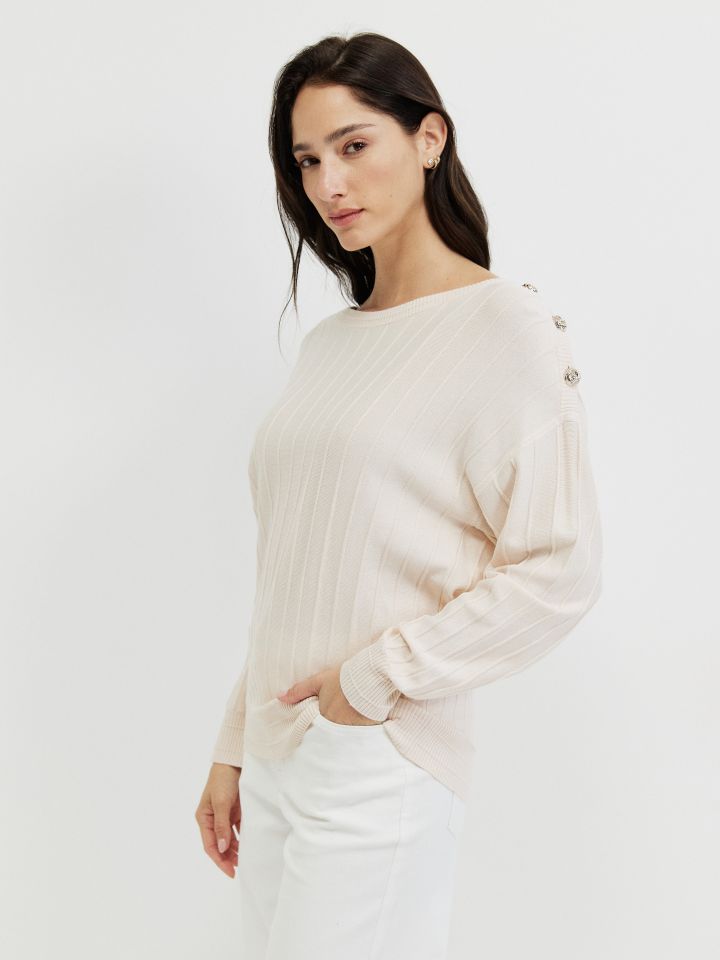 סריג כפתורים בכתף PROMO בצבע בייז’