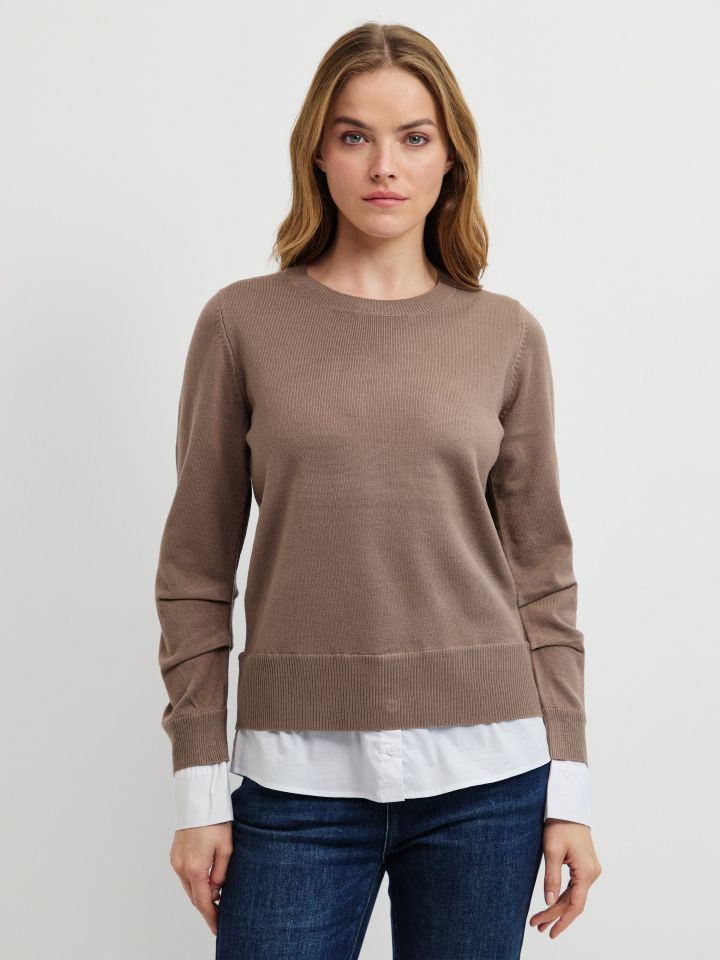 סריג שילוב חולצה בצבע מוקה